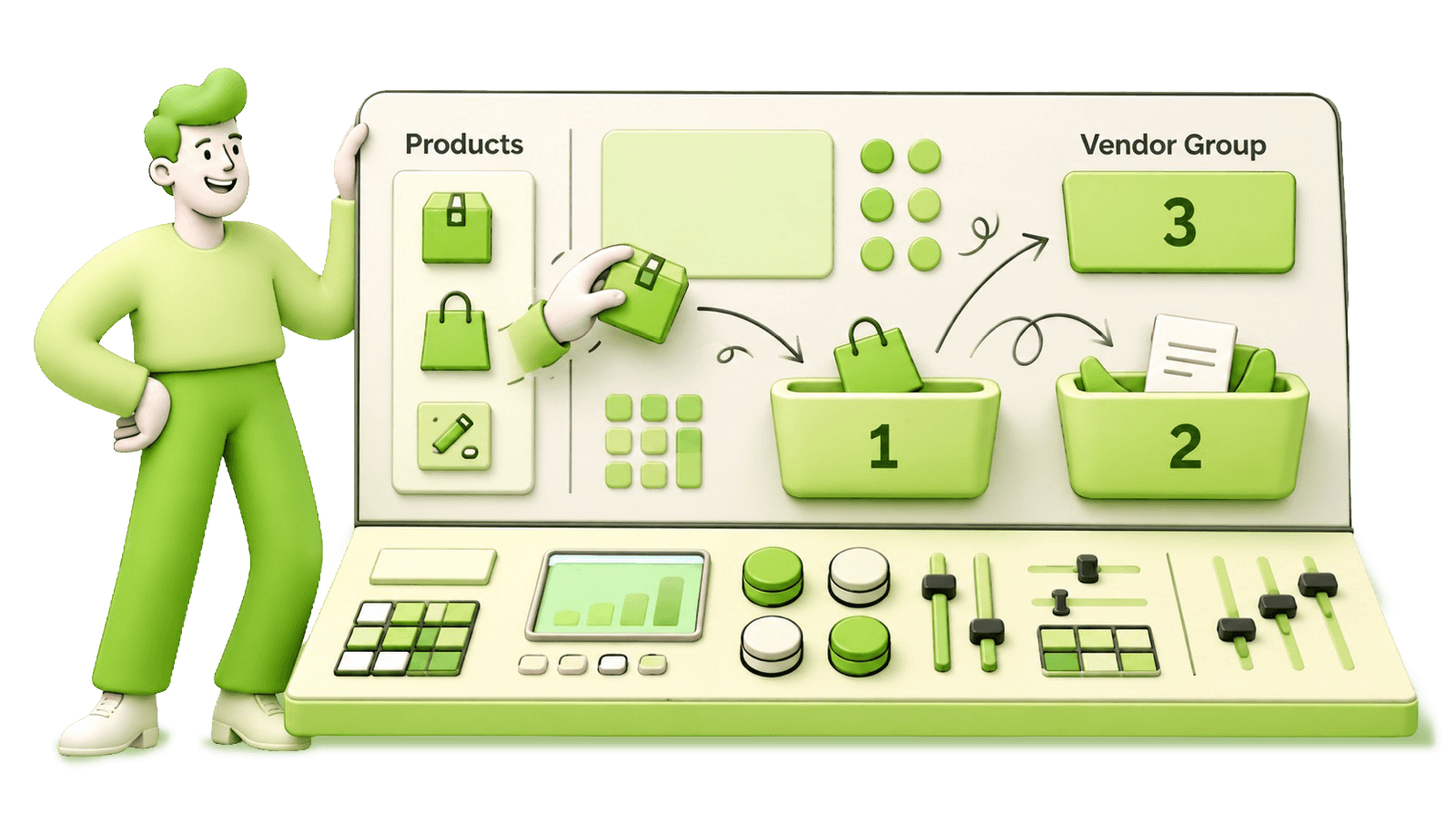 Illustration showing vendor grouping workflow controls.